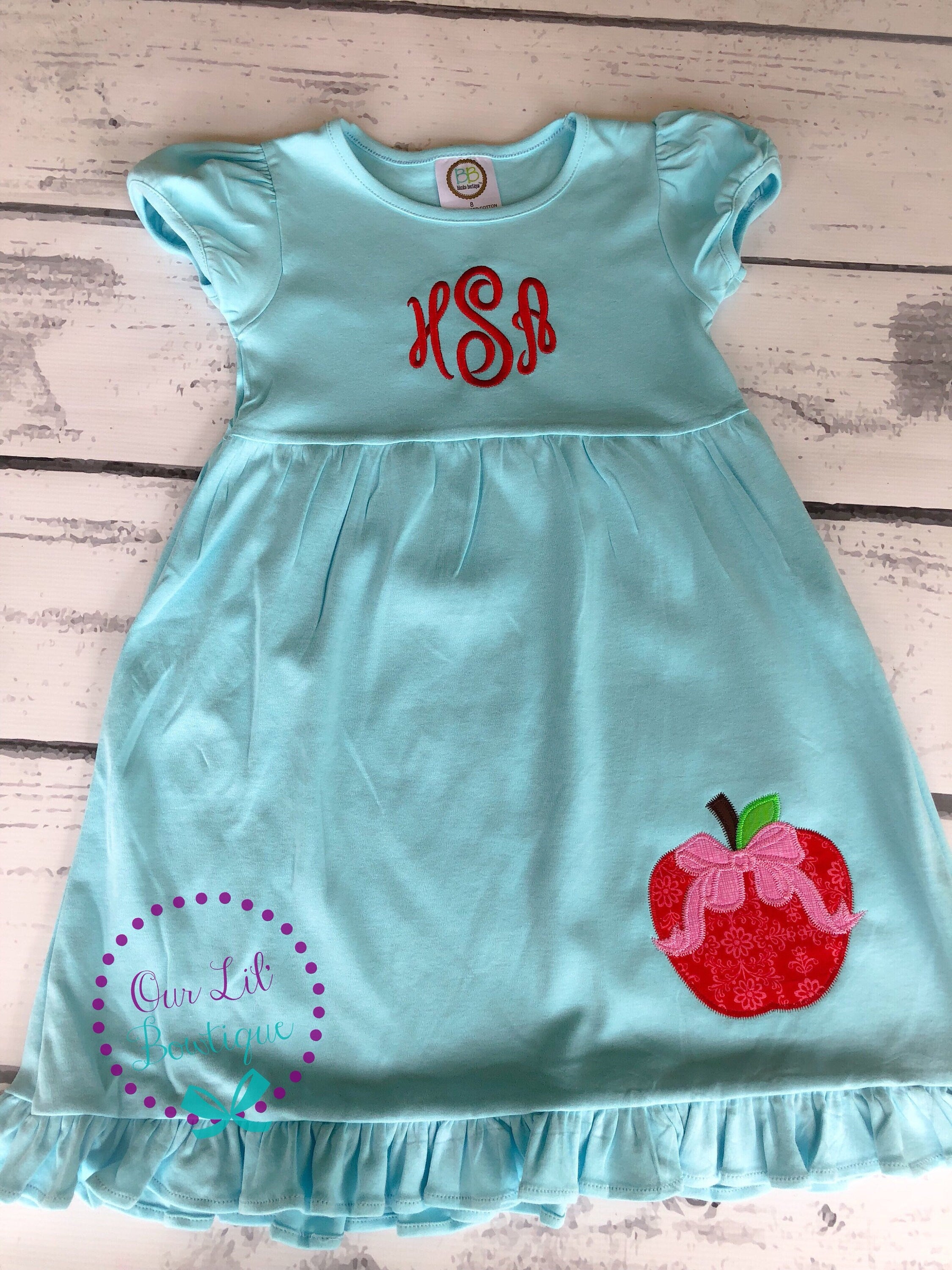 Apple Appliqué School Dress: Personalized Back to School Outfit