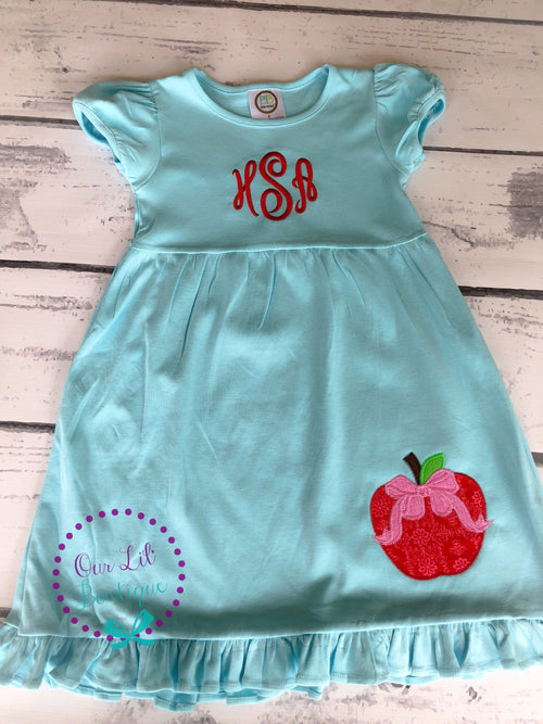 Apple Appliqué School Dress: Personalized Back to School Outfit