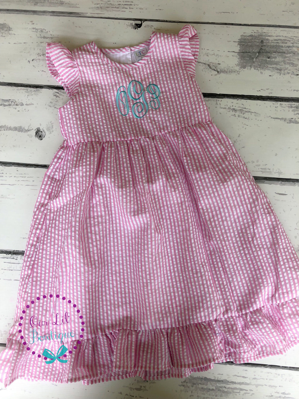 Seersucker Monogrammed Dress - Girls Monogrammed Dress - Seersucker Dress - Personalized Toddler Dress - Back To School Dress - Seersucker