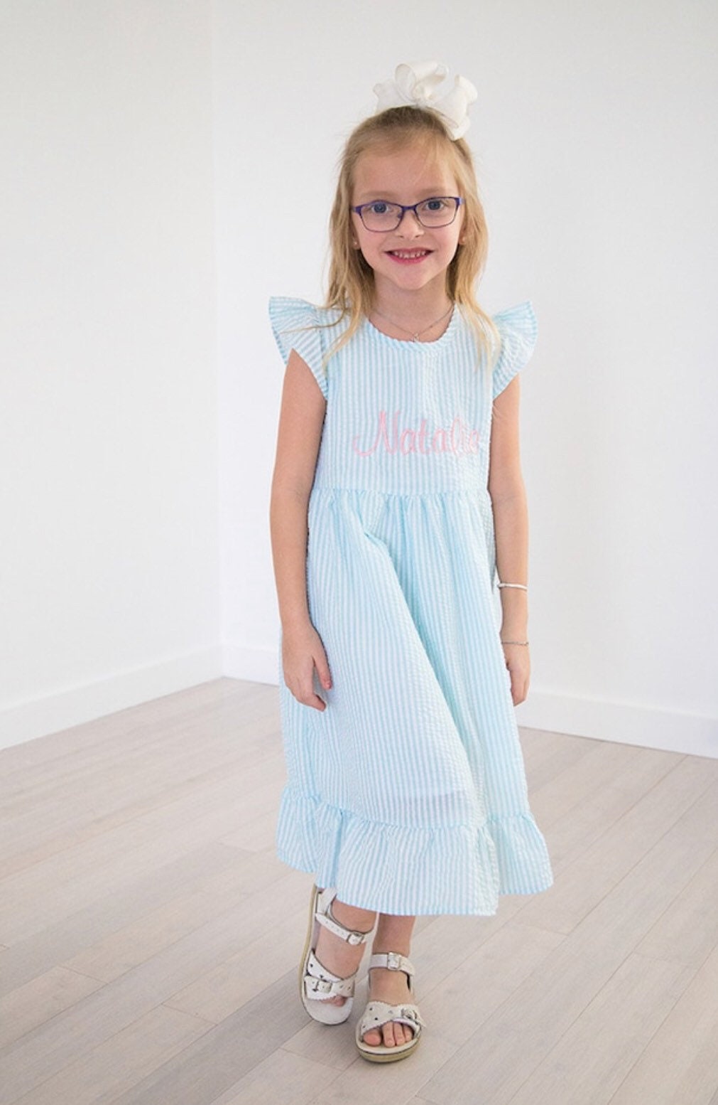 Seersucker Monogrammed Dress - Girls Monogrammed Dress - Seersucker Dress - Personalized Toddler Dress - Back To School Dress - Seersucker