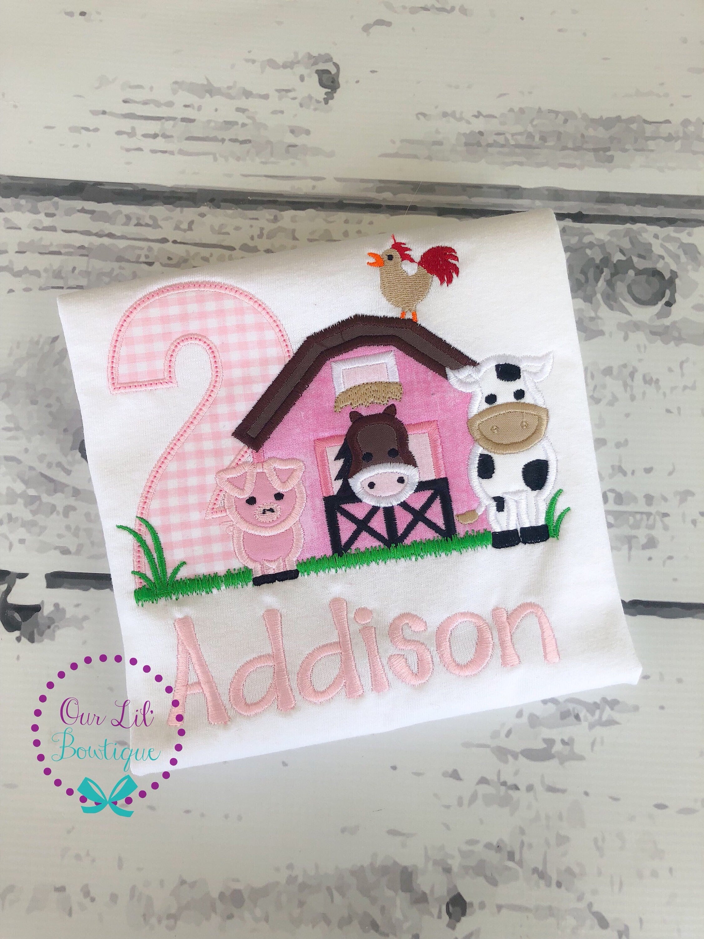 Personalized Farm Birthday Shirt: Barn Animals Appliqué