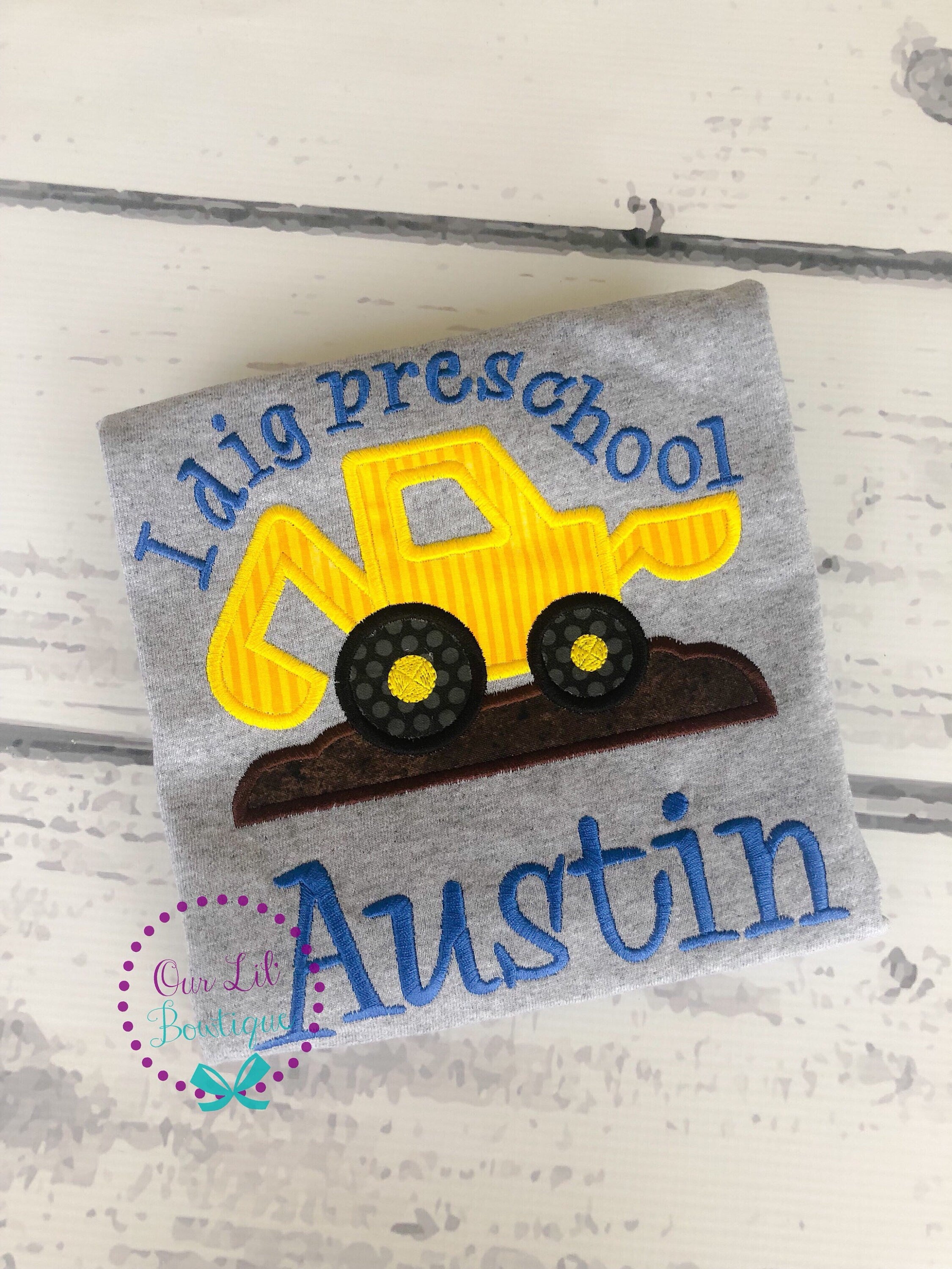 Back to School Shirt: Embroidered Truck Appliqué, Personalized Preschool Tee