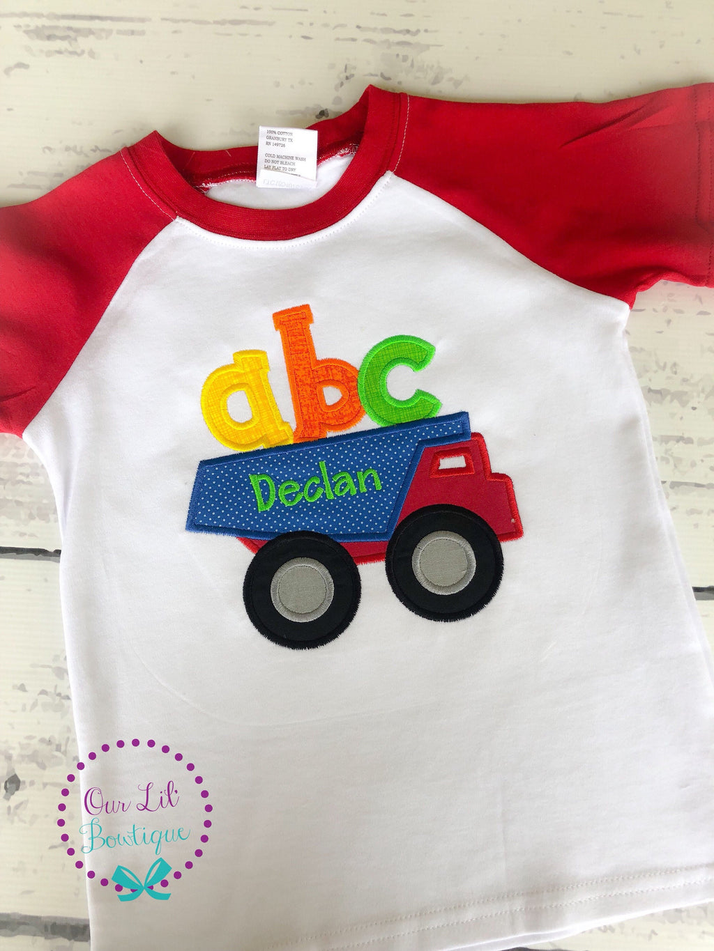 ABC Dump Truck Back to School Shirt - Embroidered Raglan Tee