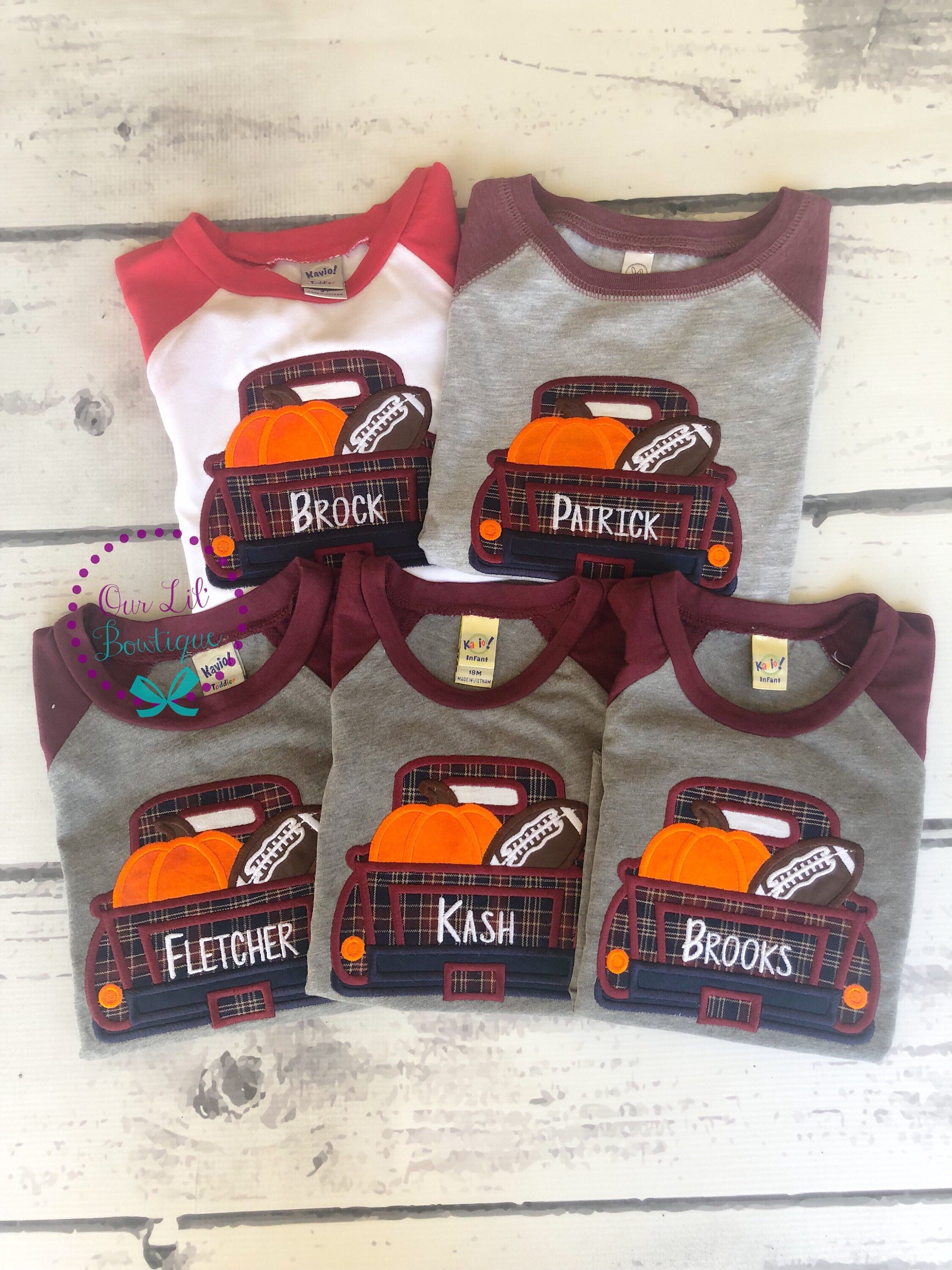 Personalized Fall Truck Raglan Shirt: Halloween Football Applique