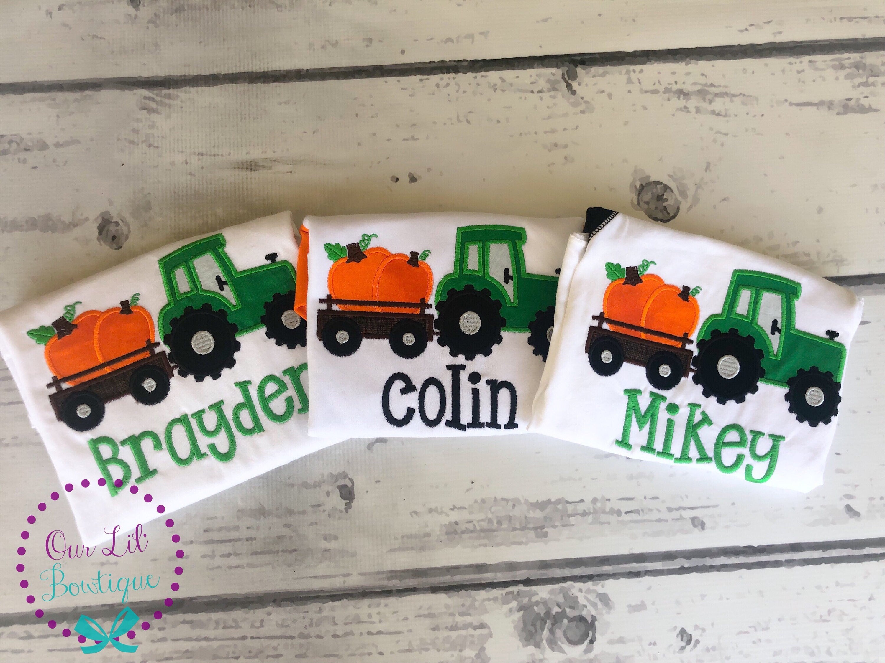 Embroidered Pumpkin Tractor Boys Shirt: Personalized Fall Birthday Tee