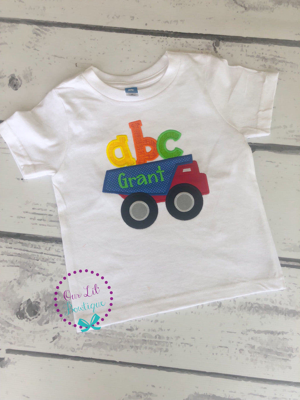 ABC Dump Truck Back to School Shirt - Embroidered Raglan Tee