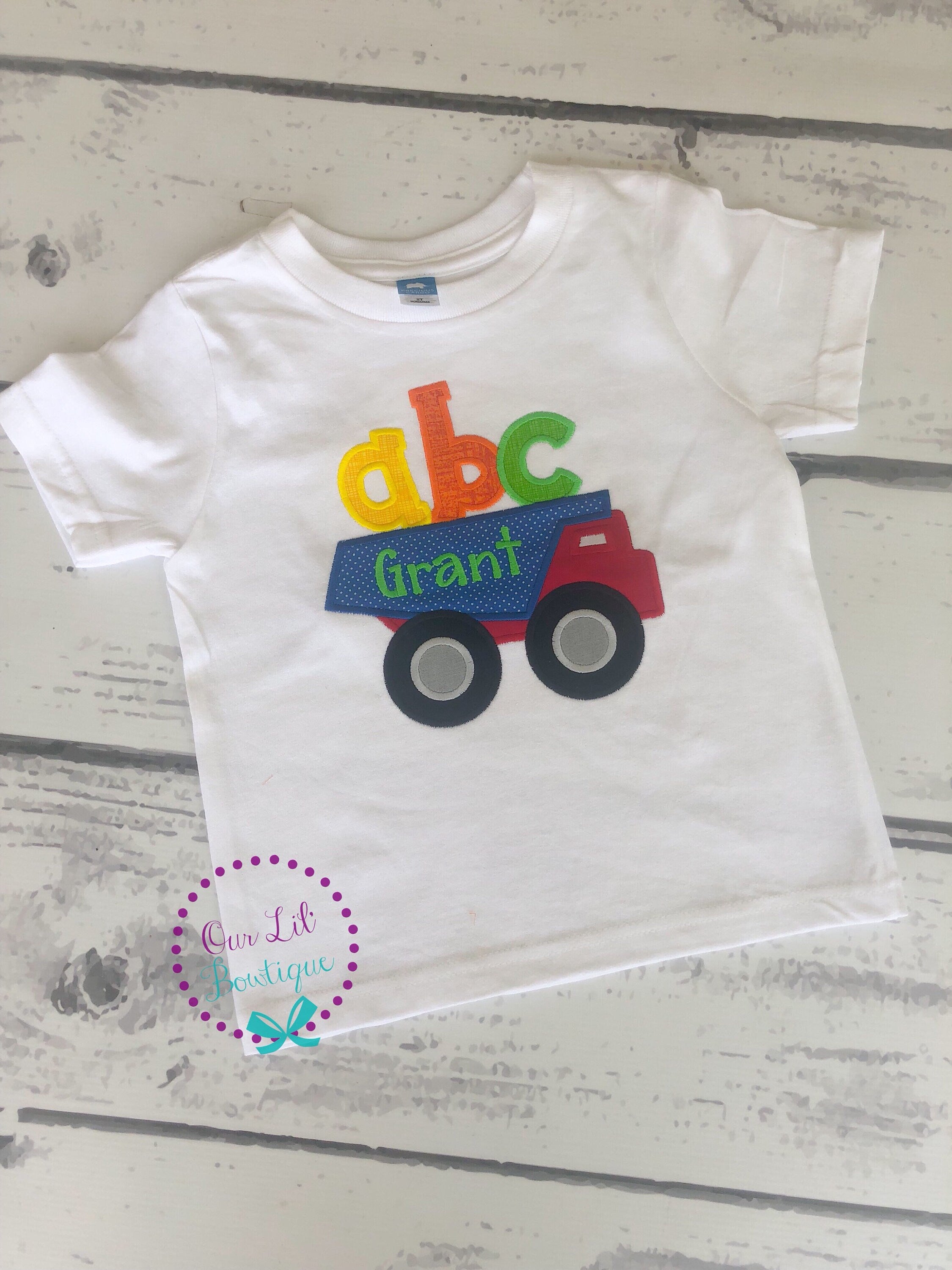 ABC Dump Truck Back to School Shirt - Embroidered Raglan Tee