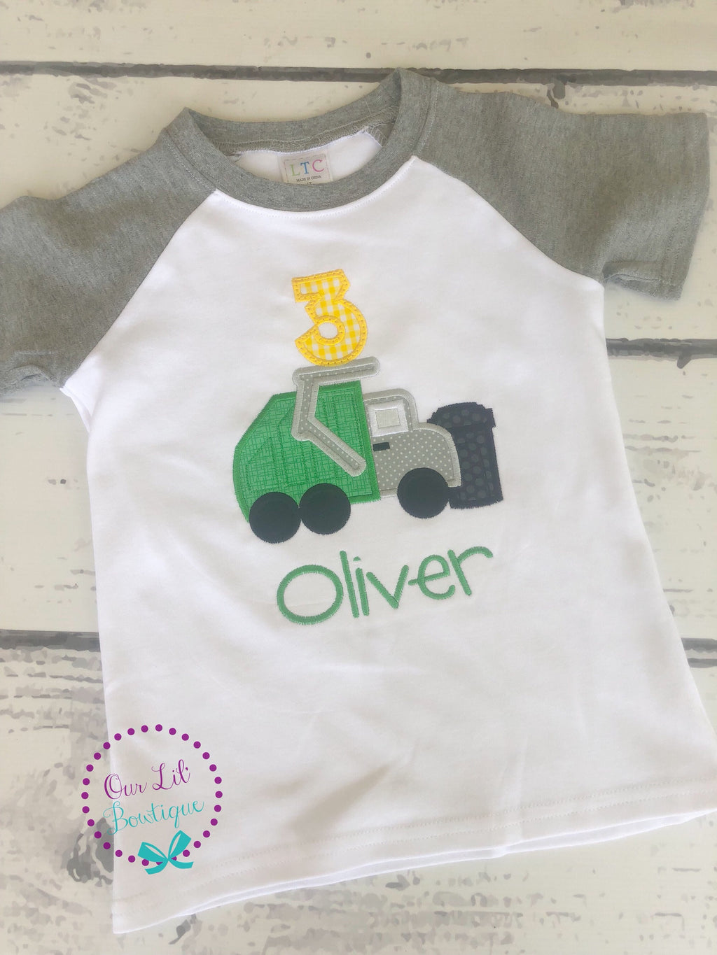 Personalized Garbage Truck Birthday Shirt - Raglan Truck Tee