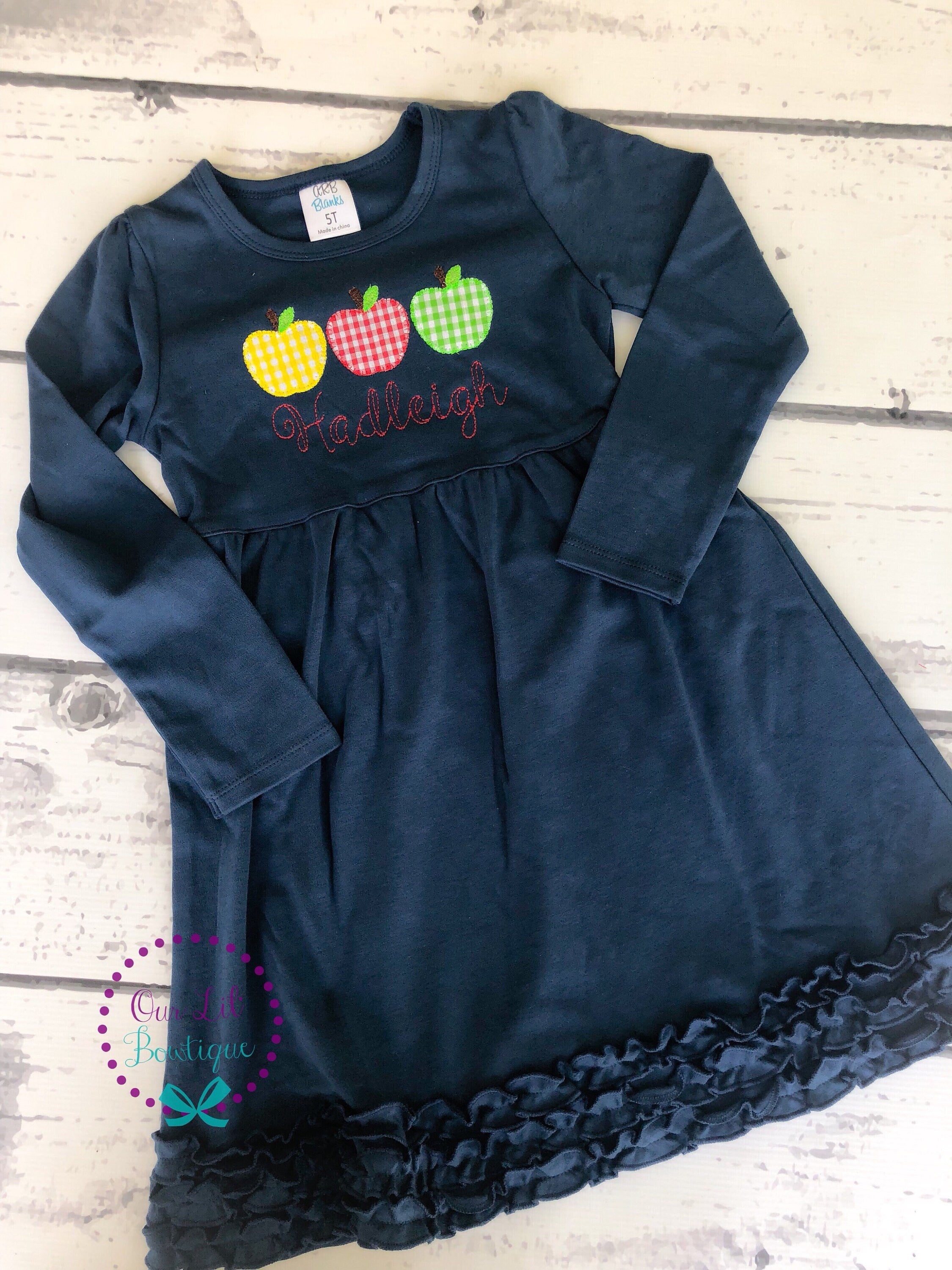 Apple School Dress - School Dress - Girls Apple Dress - Kindergarten Shirt -Preschool Dress-Monogram- Apples - Apple Shirt - Apple Picking