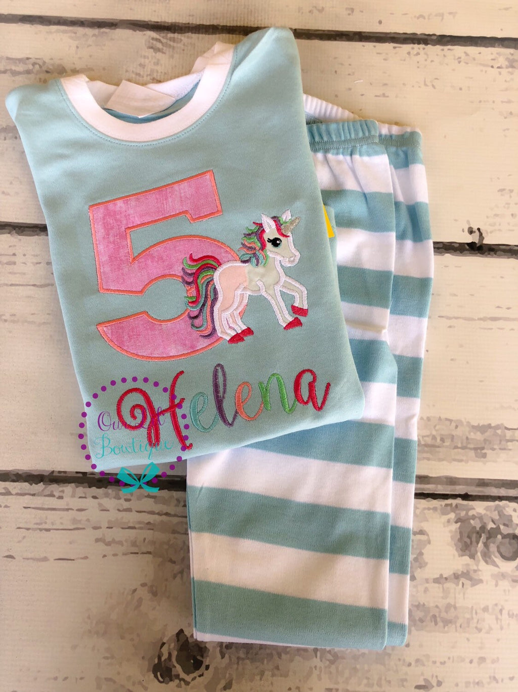 Unicorn Pajamas - Personalized Birthday Applique PJs - Unicorn Applique - Birthday