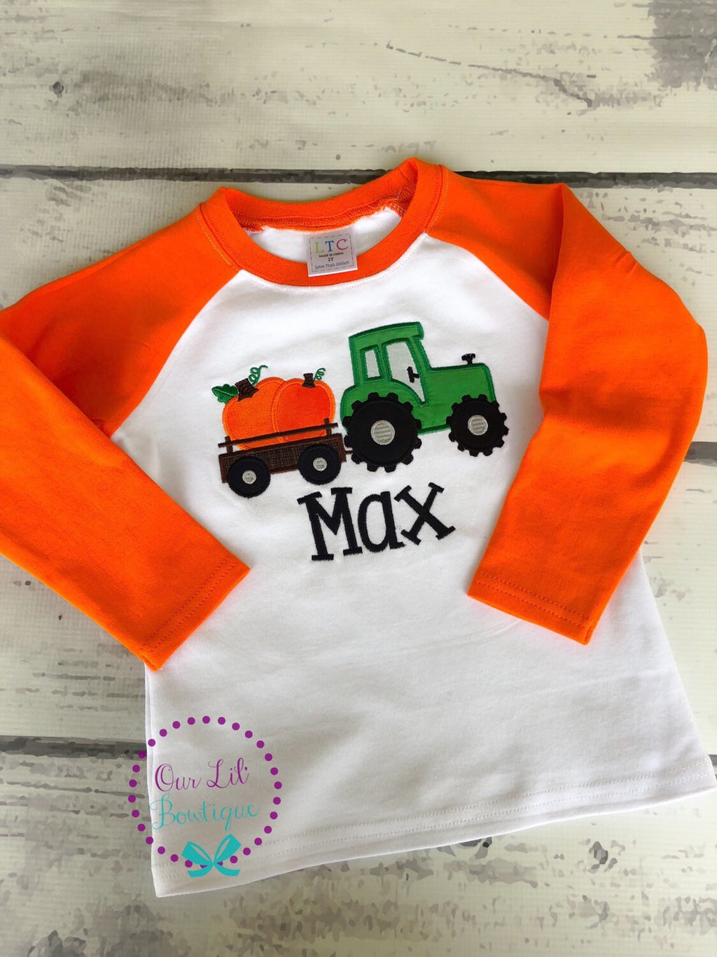 Embroidered Pumpkin Tractor Boys Shirt: Personalized Fall Birthday Tee