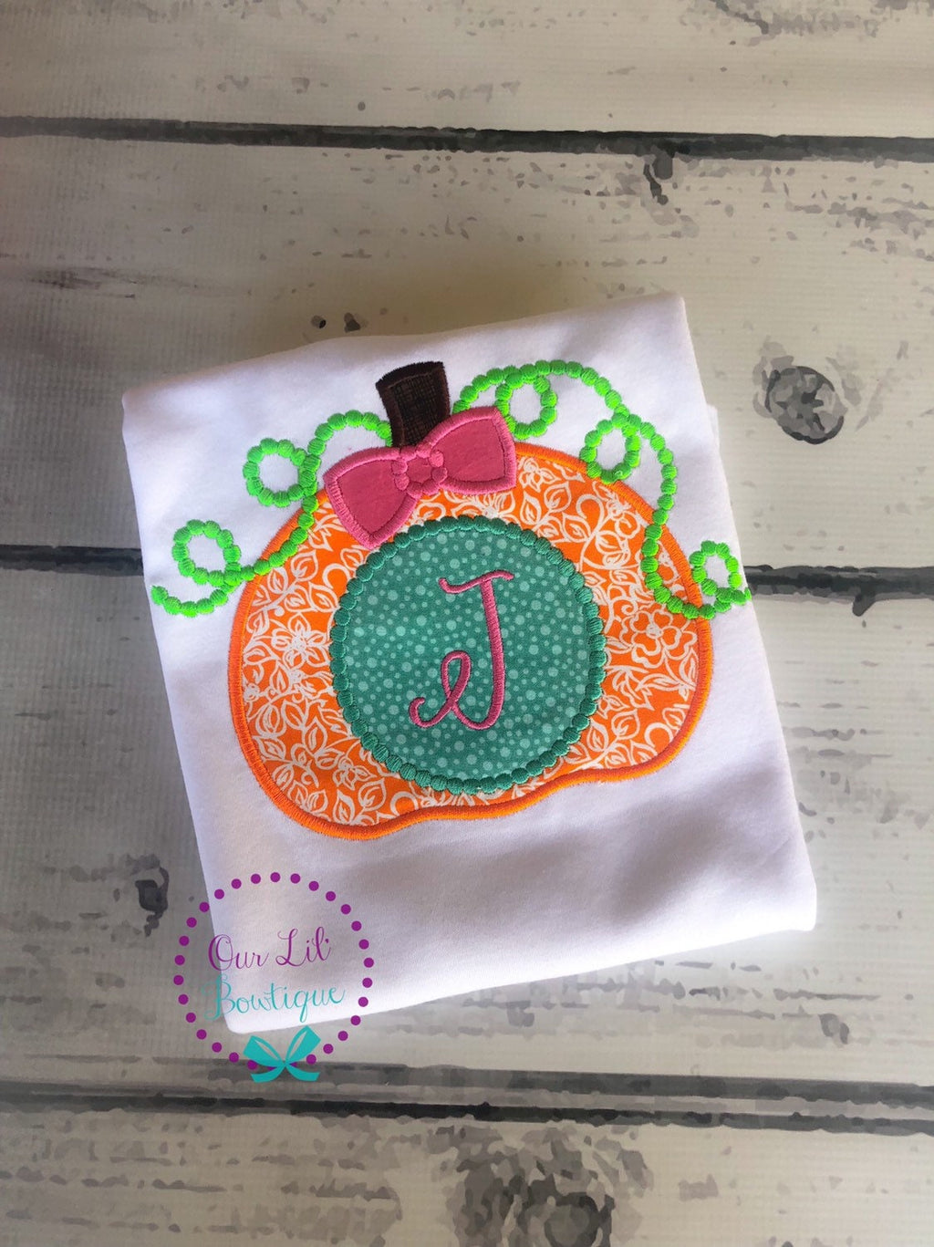 Monogram Pumpkin Appliqué Shirt - Girls Halloween Birthday Fall Shirt
