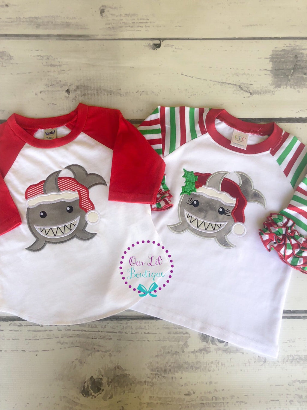 Christmas Shark Shirt: Personalized Santa Shark Appliqué Bodysuit