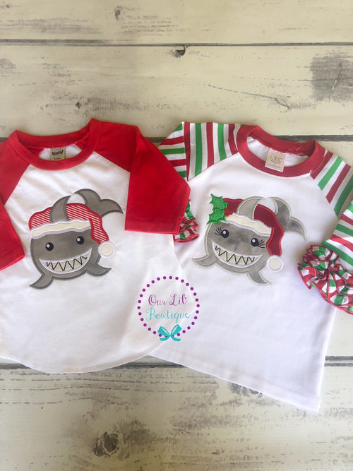Christmas Shark Shirt: Personalized Santa Shark Appliqué Bodysuit