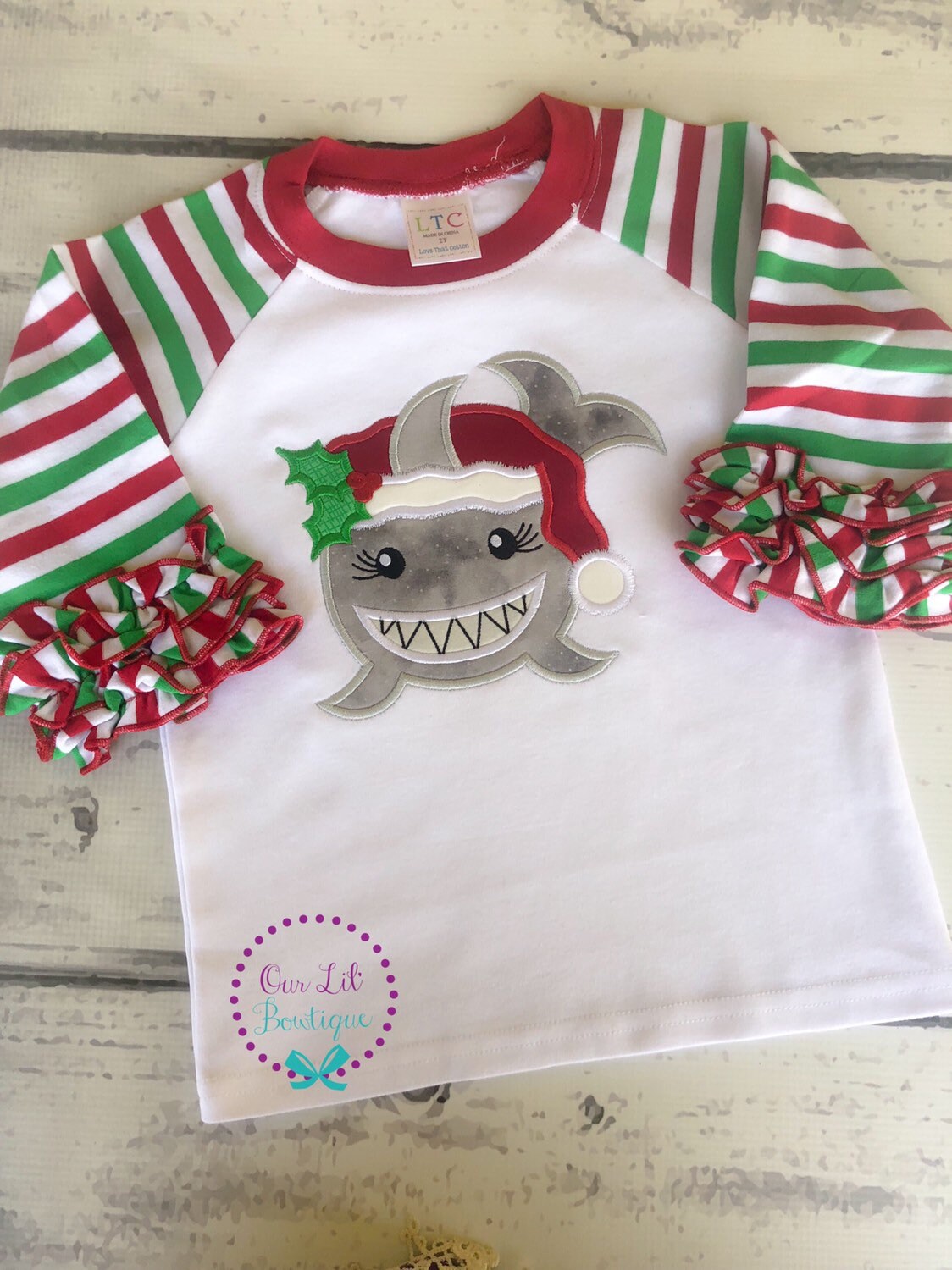 Christmas Shark Shirt: Personalized Santa Shark Appliqué Bodysuit