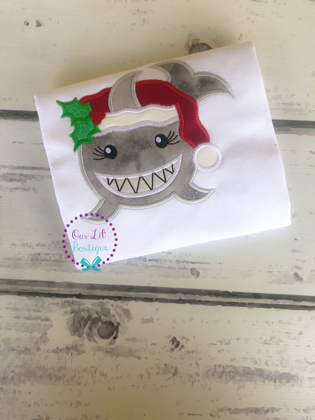 Christmas Shark Shirt: Personalized Santa Shark Appliqué Bodysuit