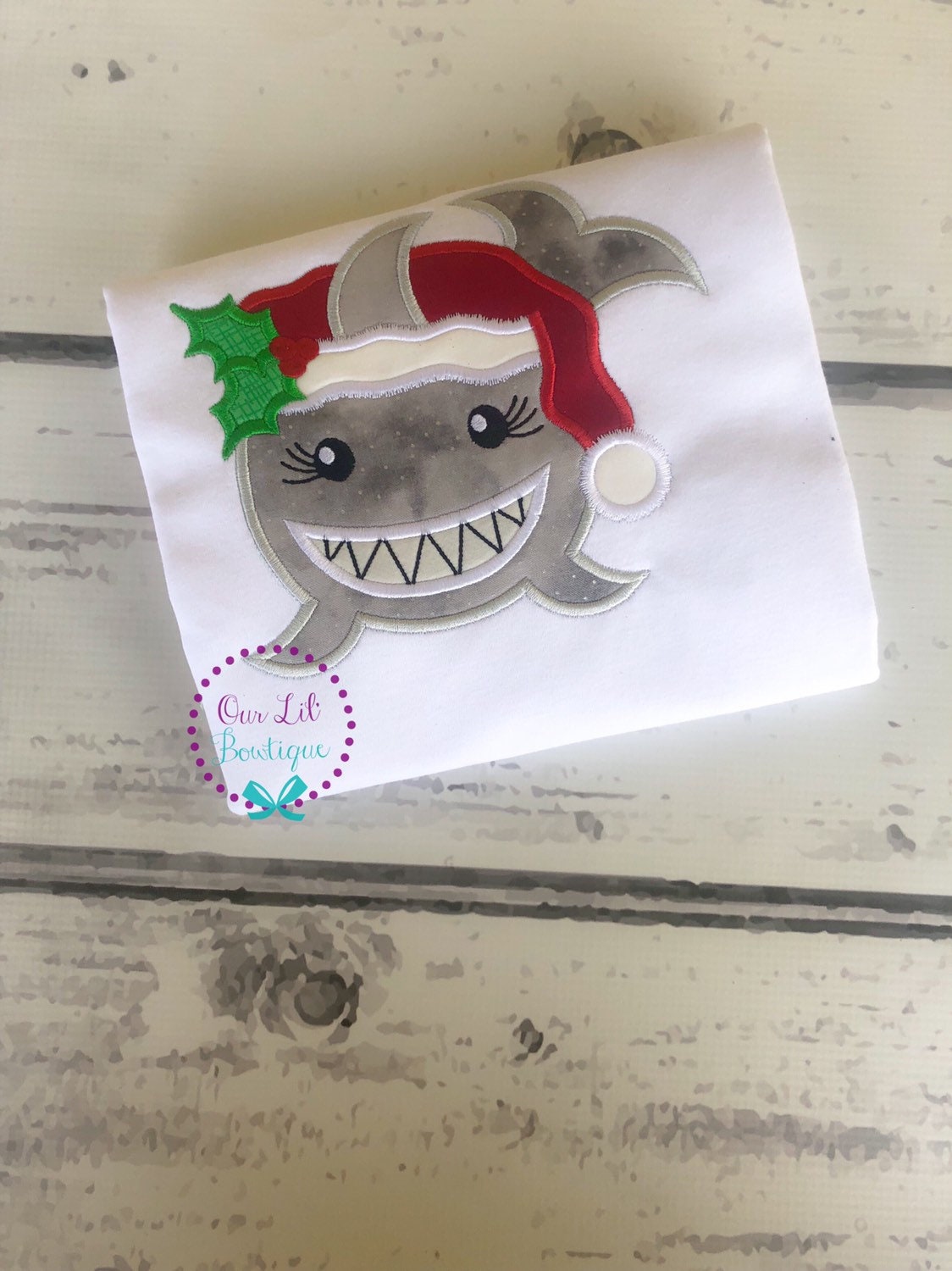 Christmas Shark Shirt: Personalized Santa Shark Appliqué Bodysuit