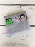 Halloween Trio Shirt: Embroidered Frankenstein, Ghost, Vampire