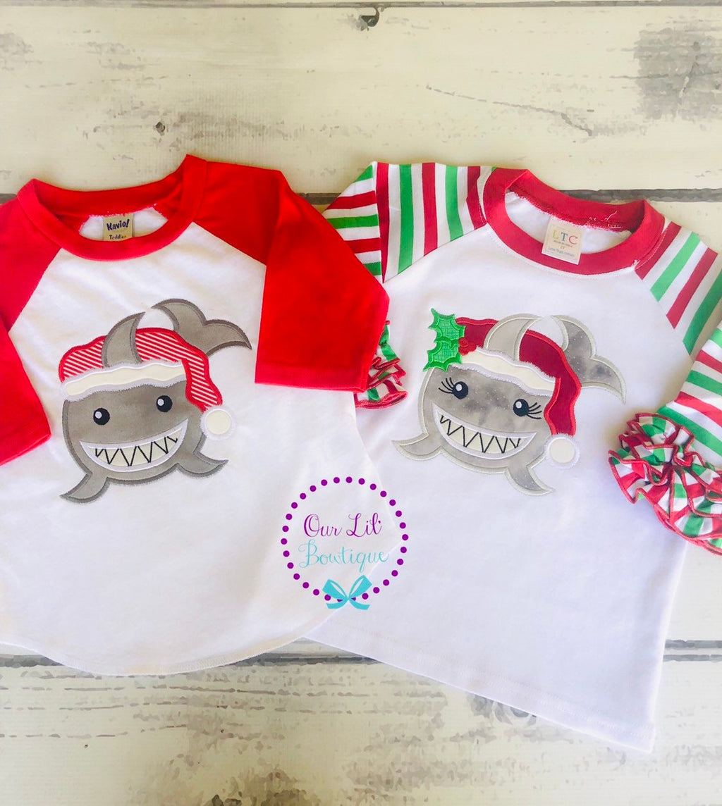 Christmas Shark Shirt: Personalized Santa Shark Appliqué Bodysuit