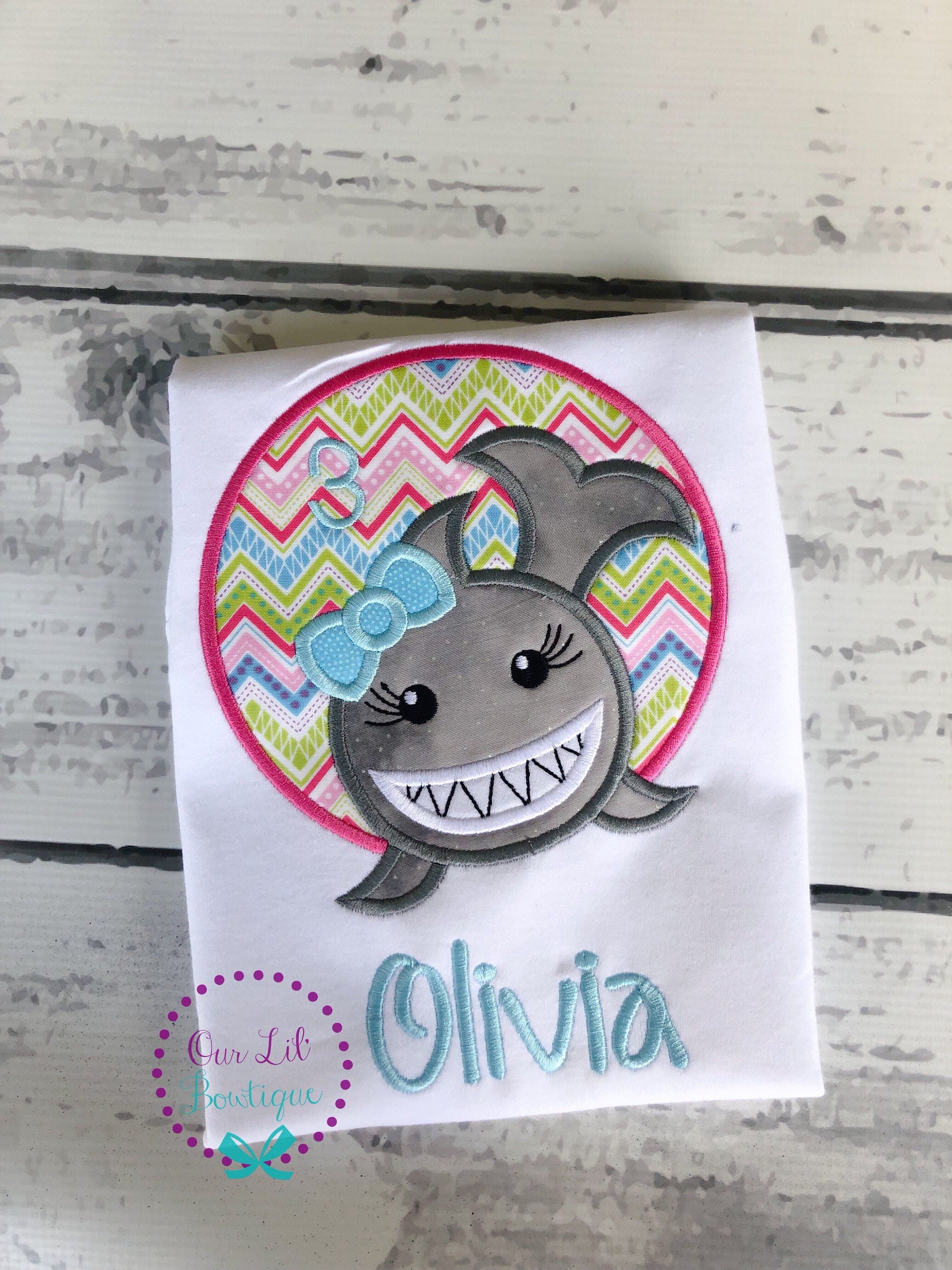 Girls Shark Birthday Shirt: Under The Sea Applique, Personalized