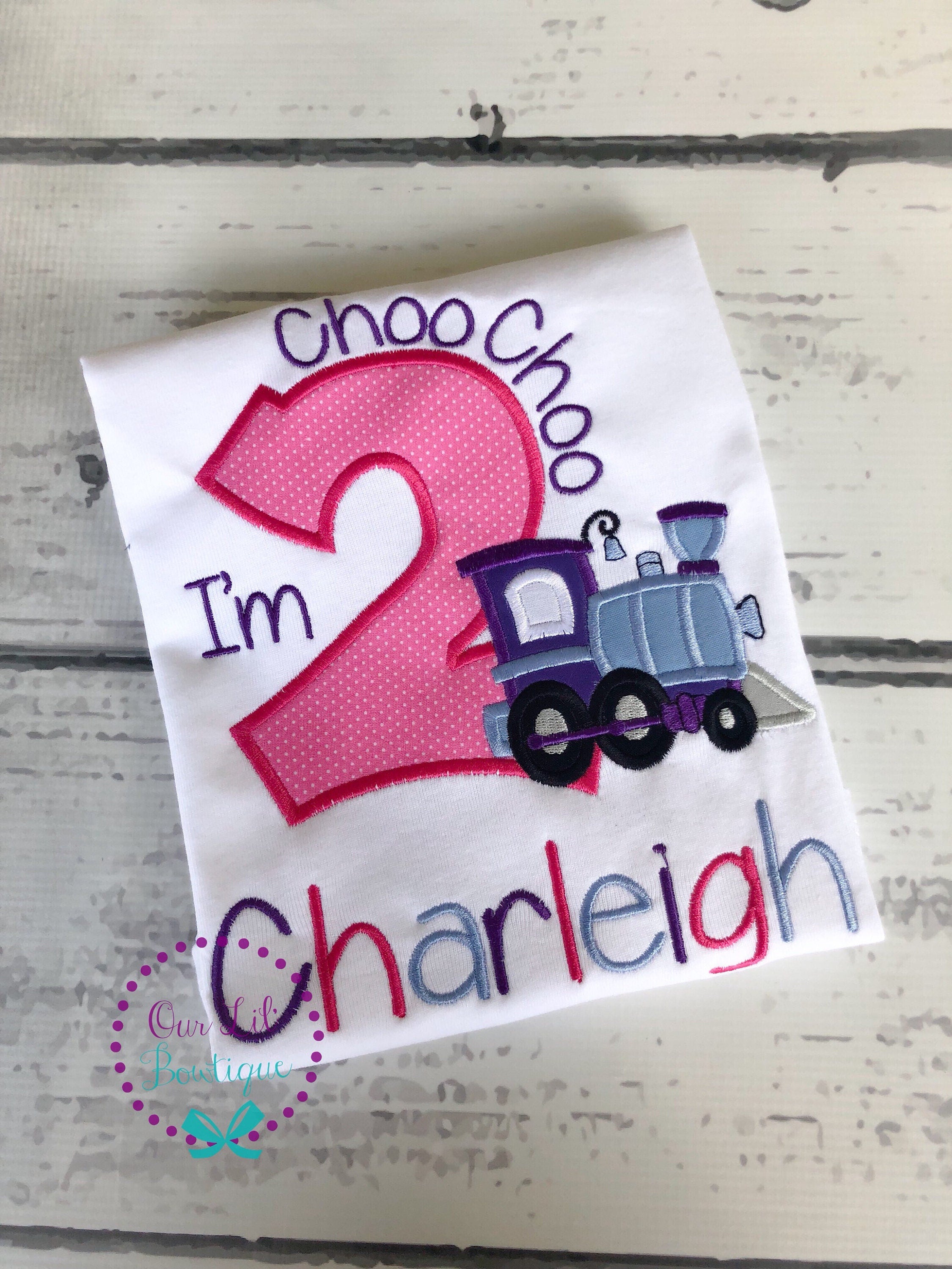 Personalized 2nd Birthday Train Applique Shirt