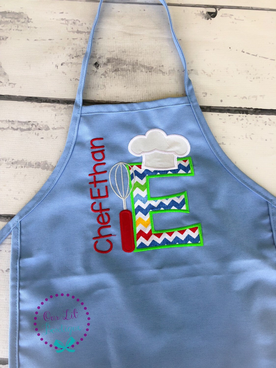 Personalized Kids Chef Apron: Letter Appliqué, Toddler Baking Gift