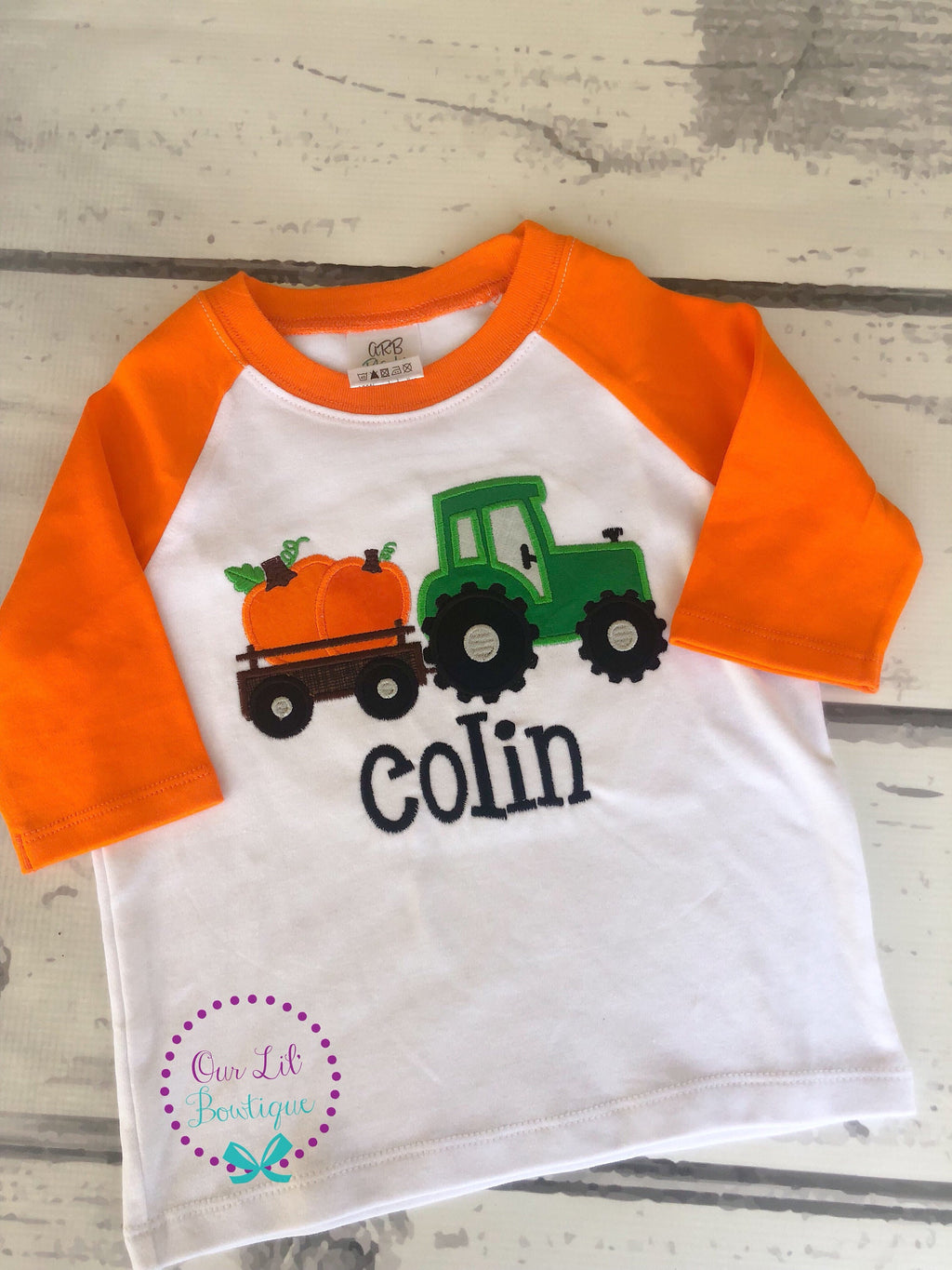 Embroidered Pumpkin Tractor Boys Shirt: Personalized Fall Birthday Tee