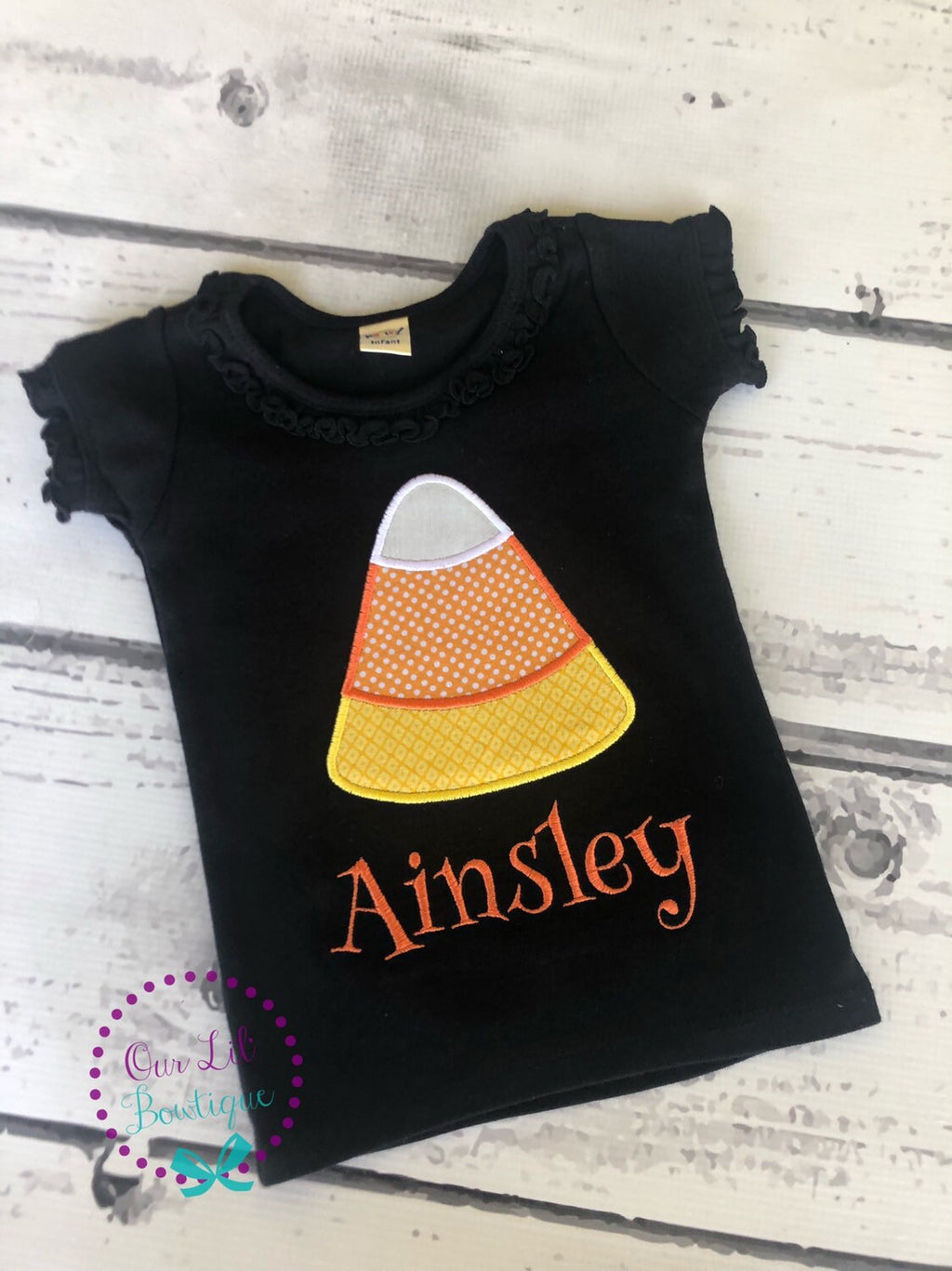 Candy Corn Applique Halloween Shirt - Girls Ruffle Tee
