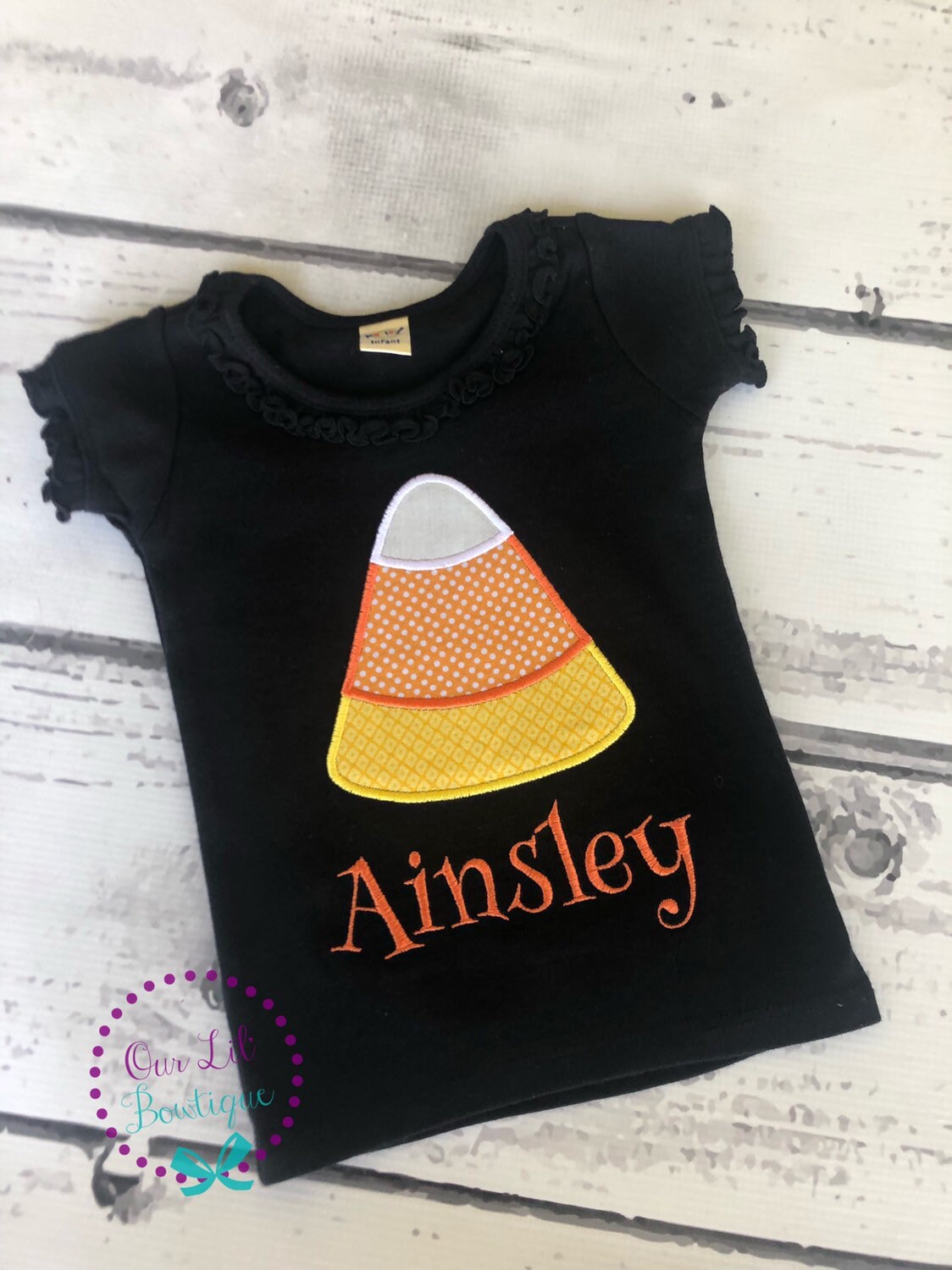 Candy Corn Applique Halloween Shirt - Girls Ruffle Tee