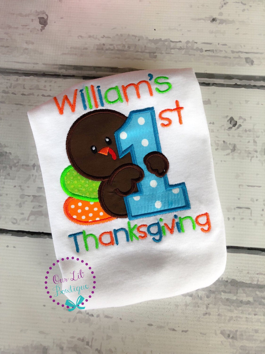 Personalized My 1st Thanksgiving Shirt - Baby Toddler Turkey Applique