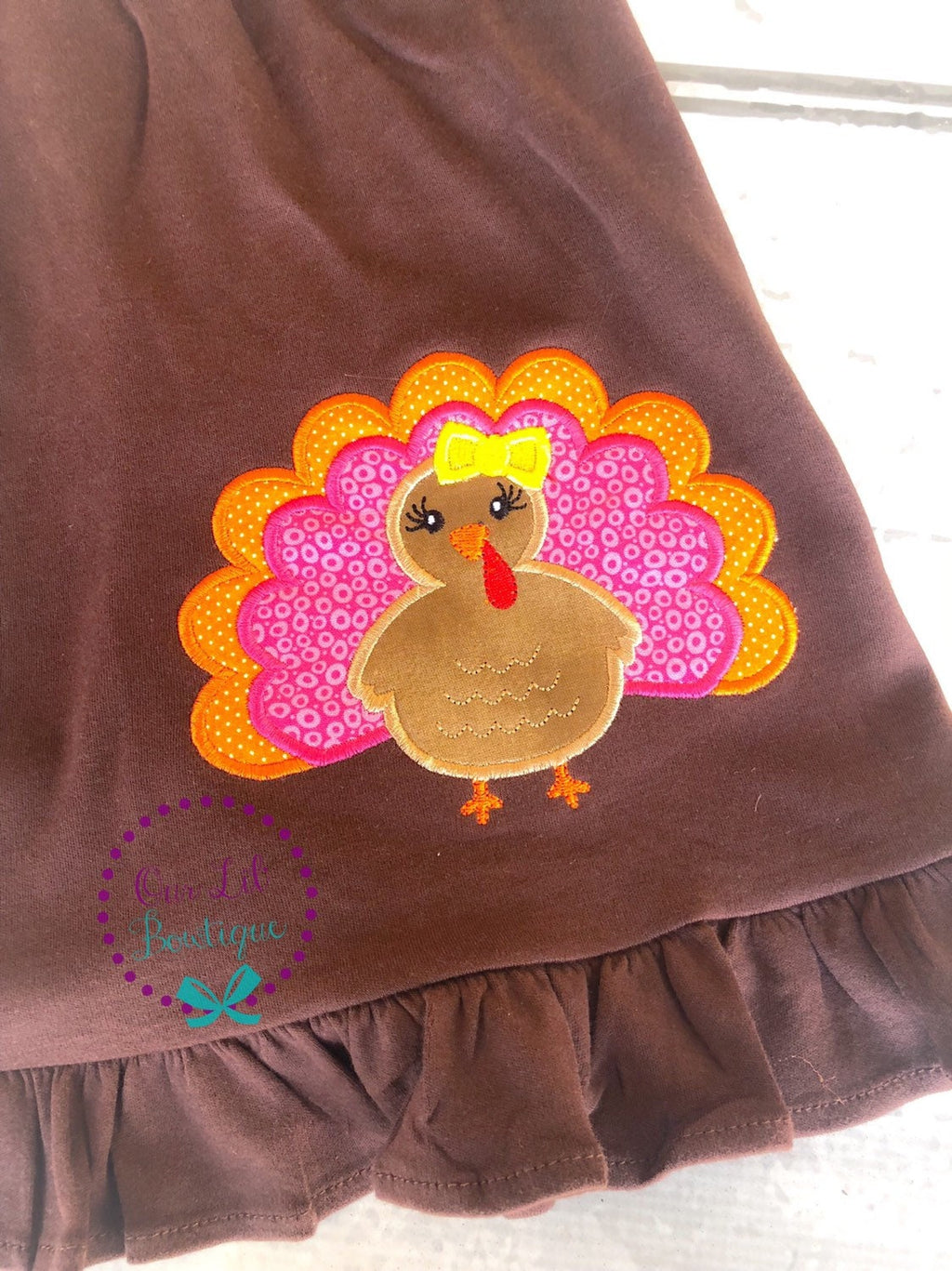 Girls Thanksgiving Turkey Applique Dress