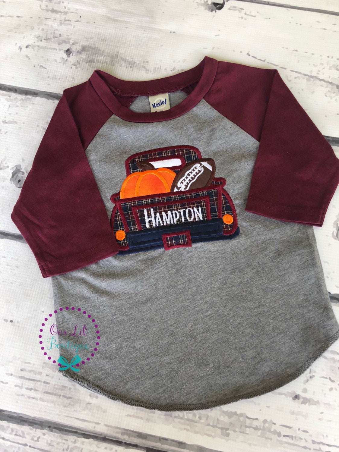 Personalized Fall Truck Raglan Shirt: Halloween Football Applique
