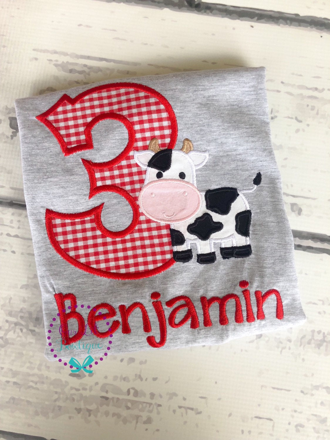 Personalized Cow Birthday Applique Shirt: Farm Party Outfit