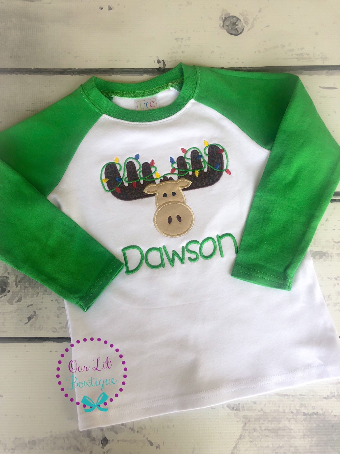 Christmas Moose Appliqué Shirt - Personalized Holiday Outfit