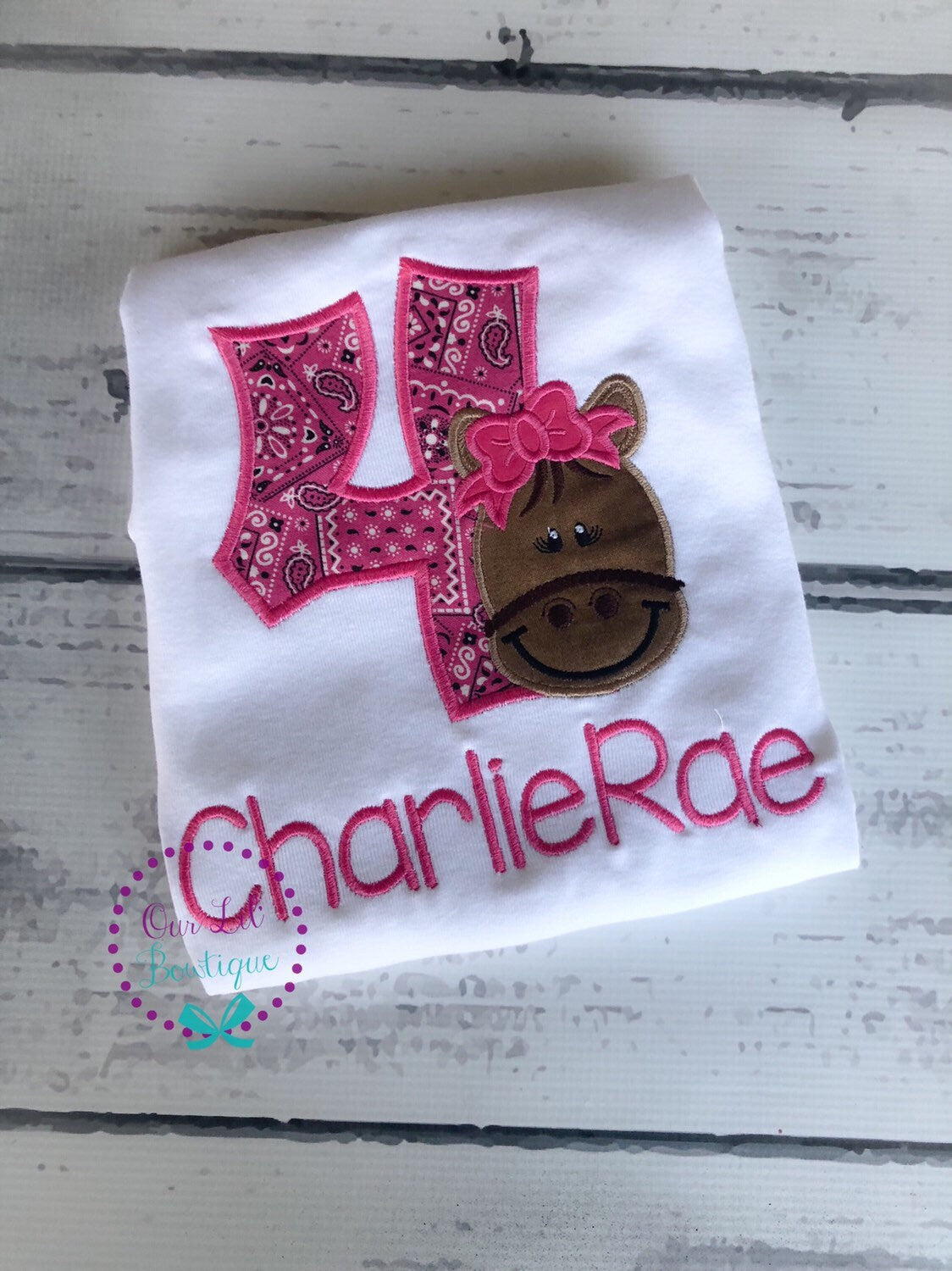 Personalized Horse Birthday Shirt: Pink Bandana Pony Applique