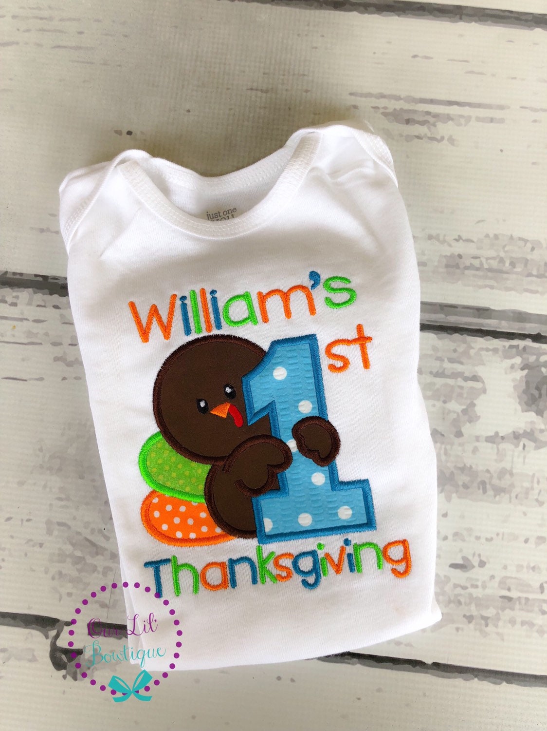 Personalized My 1st Thanksgiving Shirt - Baby Toddler Turkey Applique
