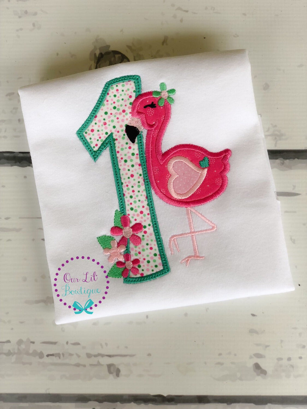Personalized Flamingo Birthday Shirt - Applique Number Tee