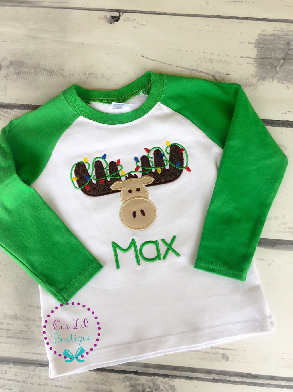 Christmas Moose Appliqué Shirt - Personalized Holiday Outfit
