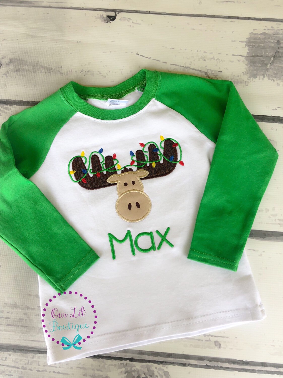 Christmas Moose Appliqué Shirt - Personalized Holiday Outfit