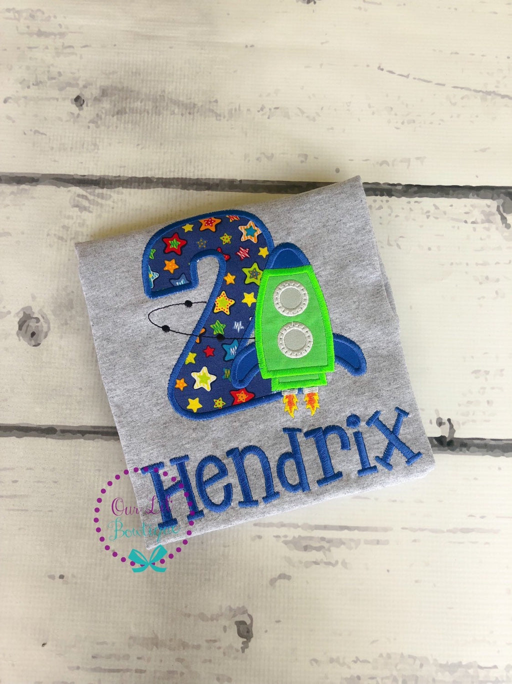 Rocket Ship Birthday Shirt: Embroidered Space Theme, Custom Age