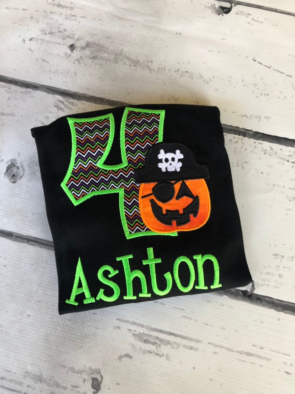 Personalized Halloween 1st Birthday Shirt: Pumpkin Pirate Appliqué