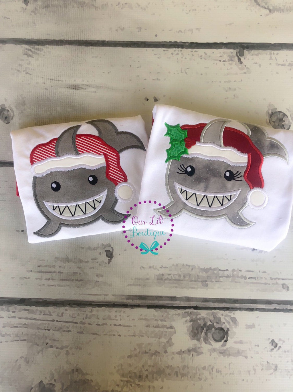 Christmas Shark Shirt: Personalized Santa Shark Appliqué Bodysuit