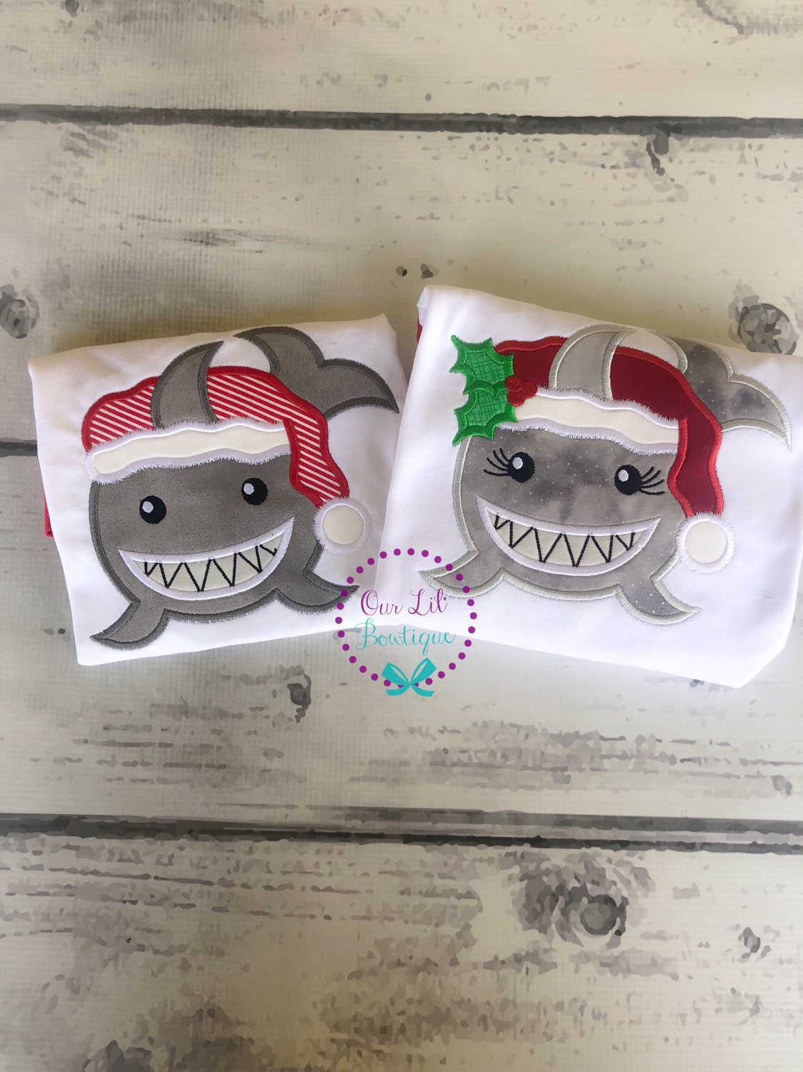 Christmas Shark Shirt: Personalized Santa Shark Appliqué Bodysuit