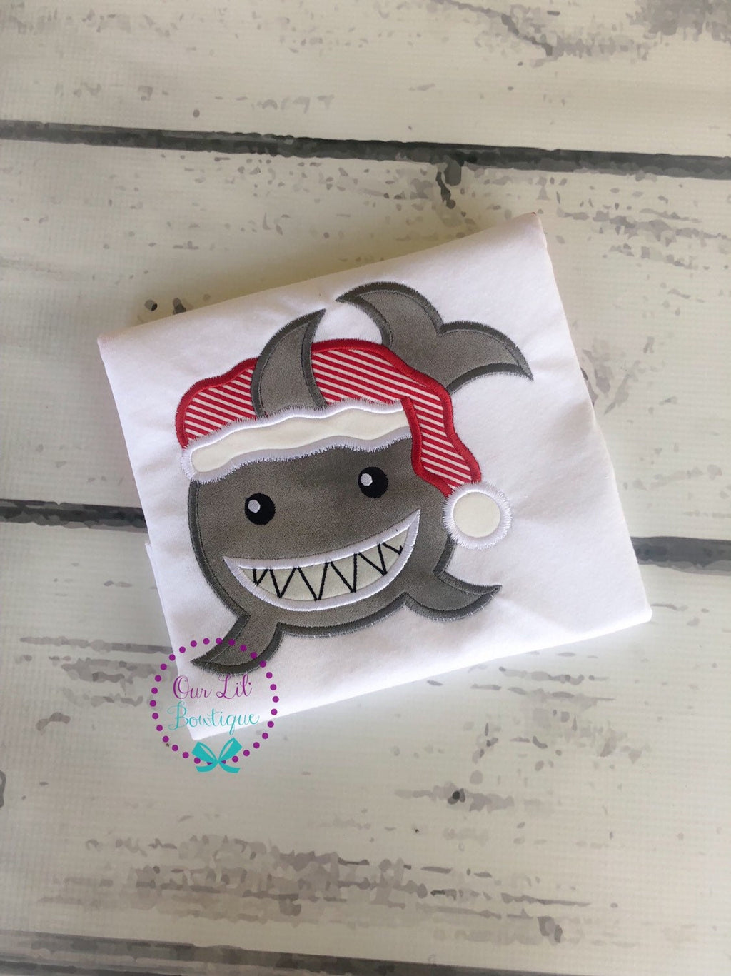 Christmas Shark Shirt: Personalized Santa Shark Appliqué Bodysuit