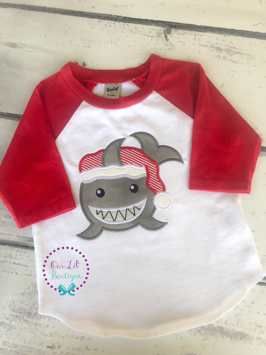 Christmas Shark Shirt: Personalized Santa Shark Appliqué Bodysuit