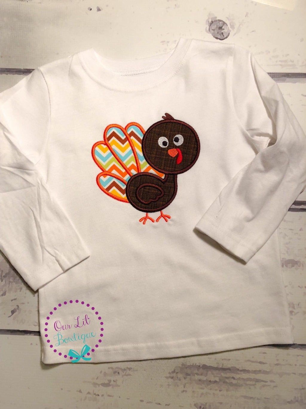 Boys Thanksgiving Shirt: Turkey Applique, Personalized Raglan Tee