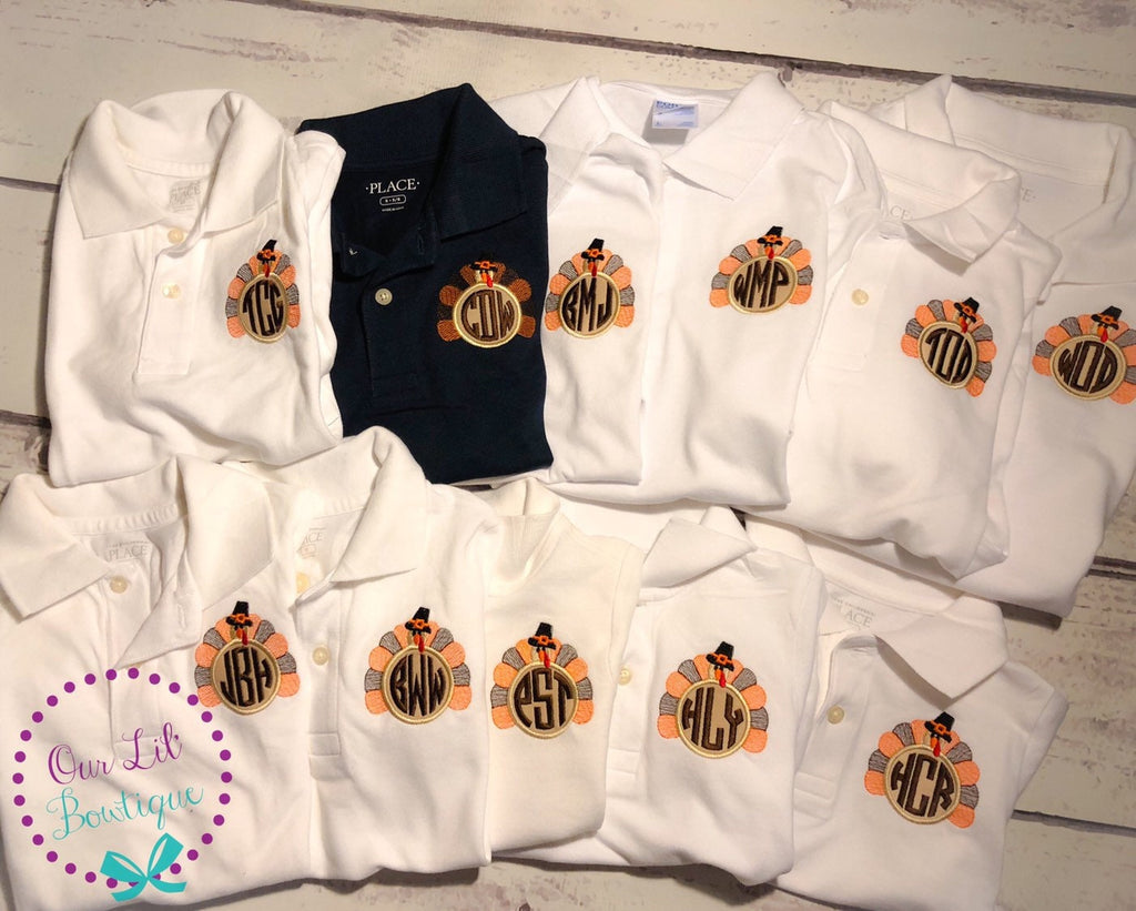 Turkey Polo - Thanksgiving Polo - Thanksgiving Turkey Polo - Turkey Monogram - Monogram - Boys Thanksgiving Shirt