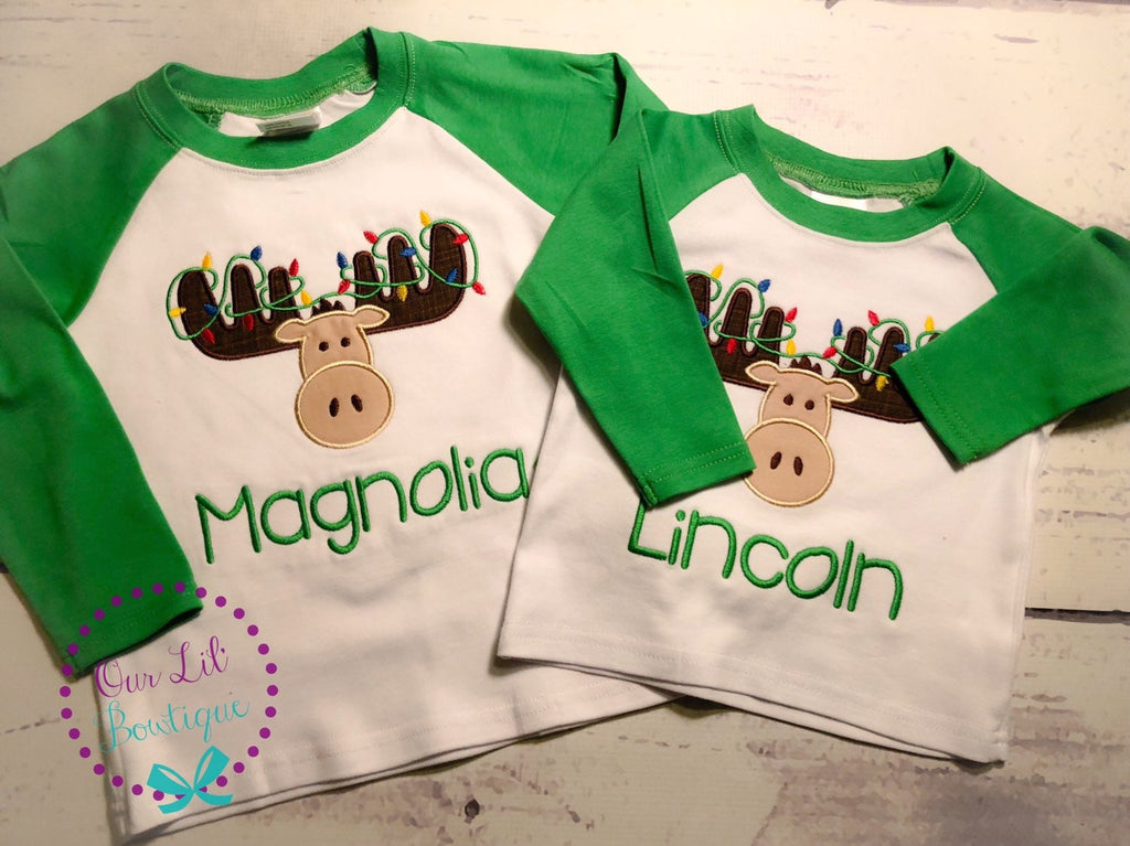 Christmas Moose Appliqué Shirt - Personalized Holiday Outfit
