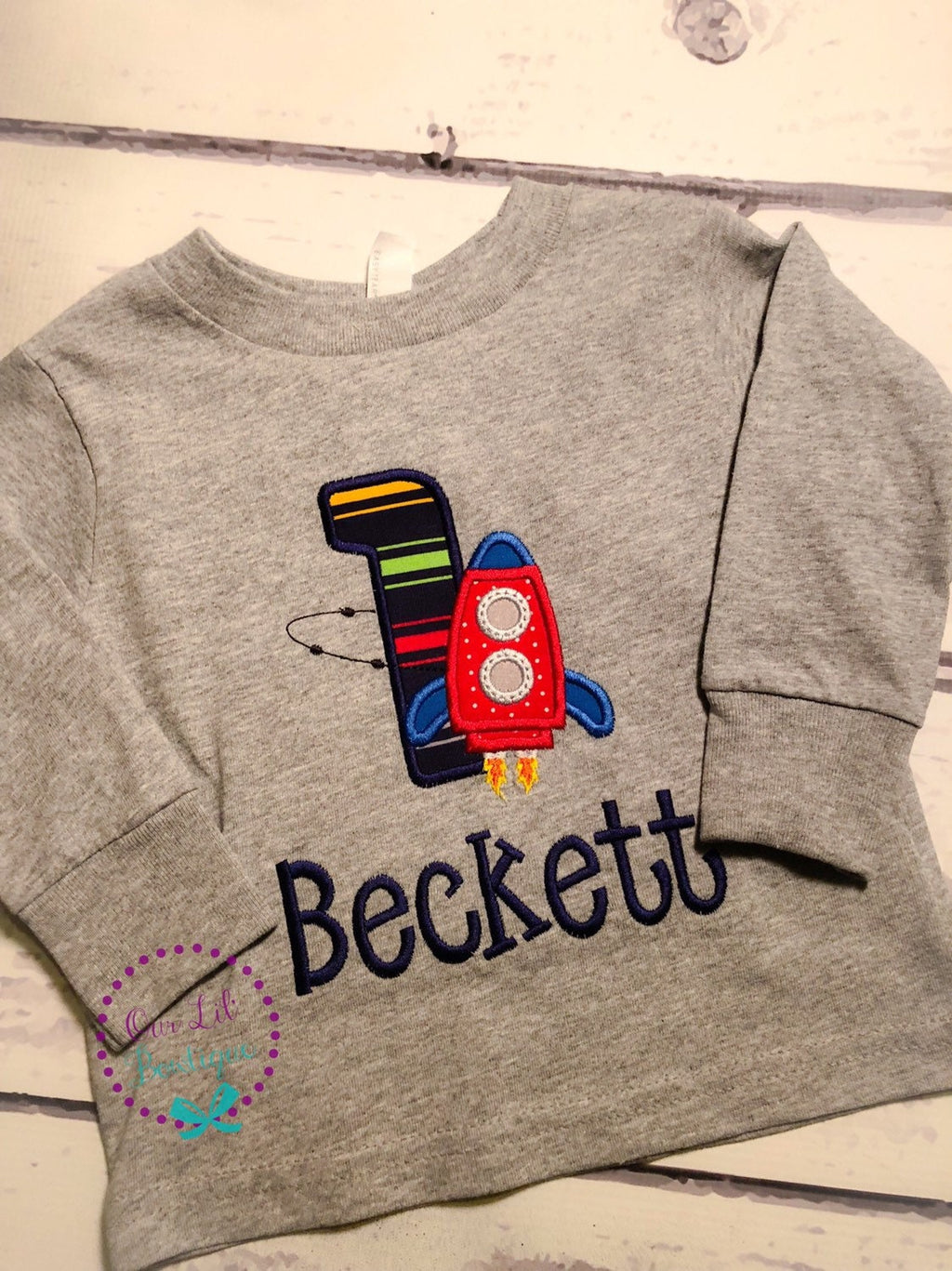 Rocket Ship Birthday Shirt: Embroidered Space Theme, Custom Age