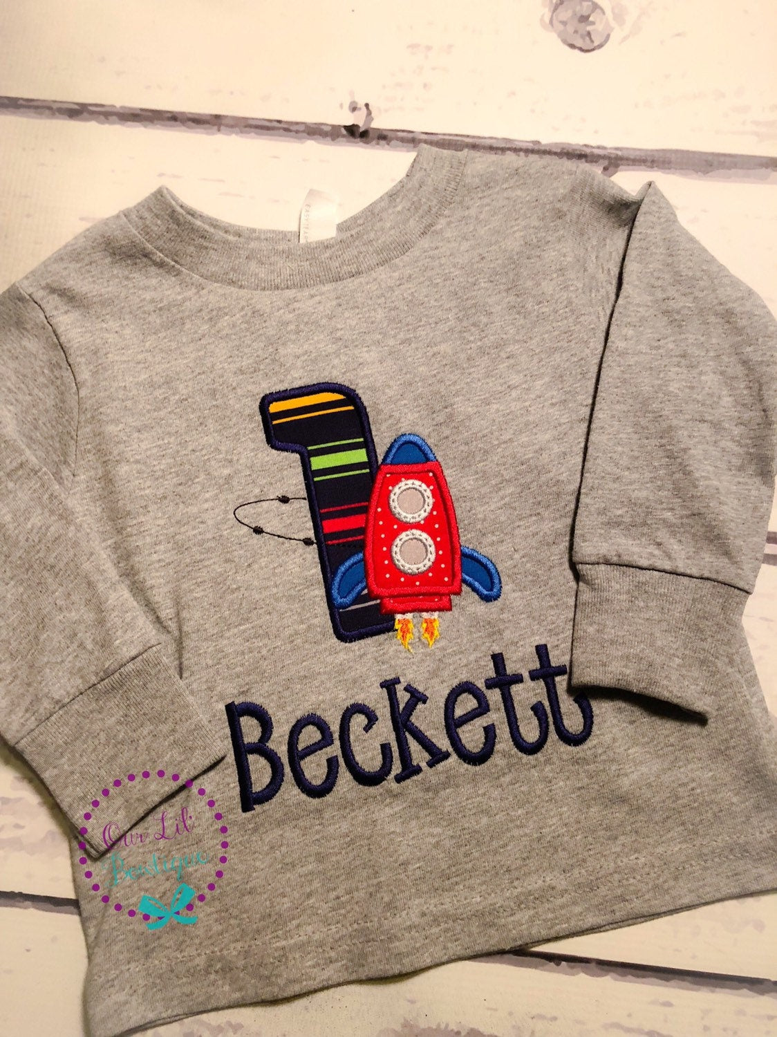 Rocket Ship Birthday Shirt: Embroidered Space Theme, Custom Age